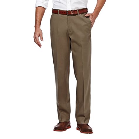 Mens Haggar Premium No Iron Khaki Super Flex Waist Straight Fit Stretch