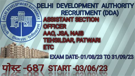 Delhi Development Authority Recruitmentdda Post 687 Youtube