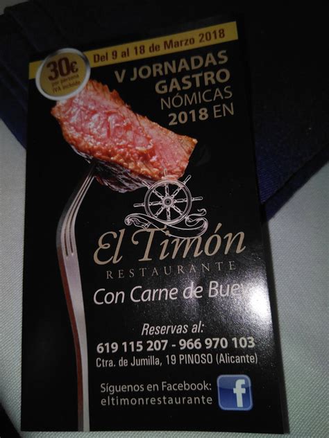 Carta de El Timón Restaurante Pinoso