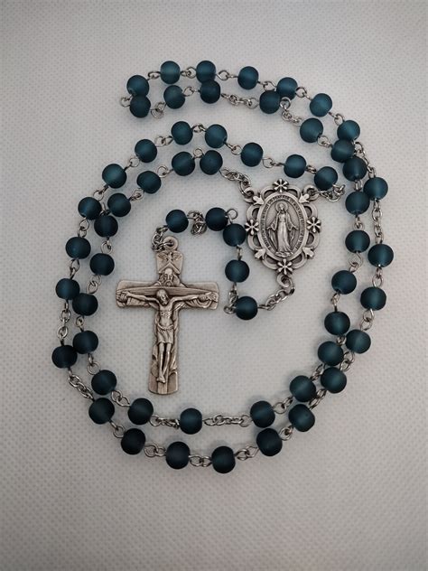 Dark Blue Miraculous Medal Rosary With Montana Blue Beach Etsy