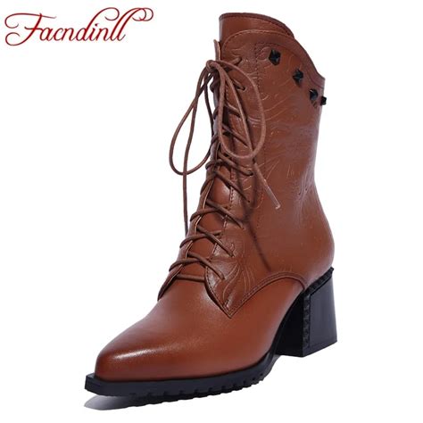 Facndinll Shoes Woman Genuine Leather Ankle Boots High Heels Autumn