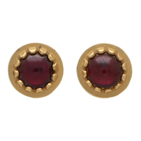 Round Cabochon Garnet Stud Earrings Set In K Yellow Gold At Stdibs