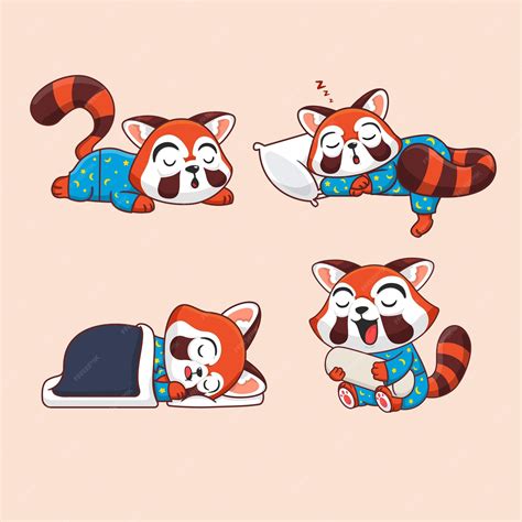 Premium Vector | Cute Red Panda Sleeping On Different Positions Vector ...