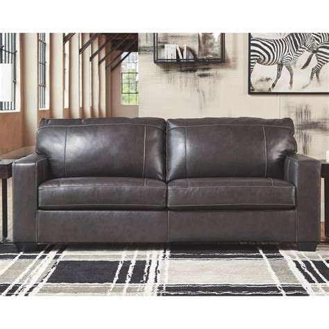 Signature Design by Ashley Morelos Leather Queen Sleeper Sofa in Gray ...