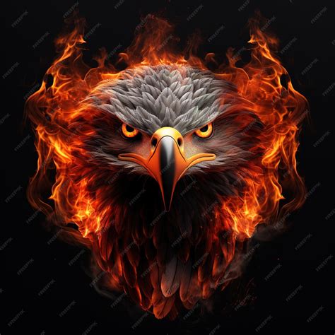 image  angry  eagle face  flames  dark background wildlife
