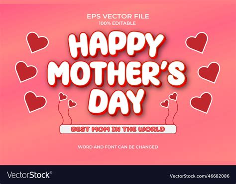 Realistic Happy Mothers Day 3d Text Effect Vector Image