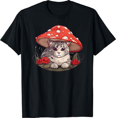 Cottagecore Aesthetic Cat With Mushroom Hat Cute Cats Retro T Shirt