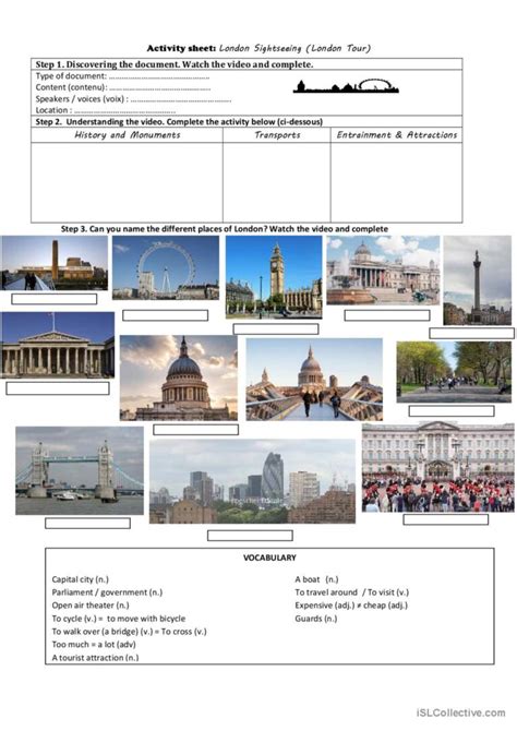 London Tour A1 A2 Level Audi English ESL Worksheets Pdf Doc