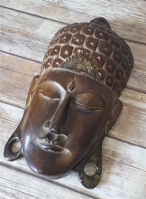 Vintage Wood Buddha Mask Asian Meditation Room Wall Art Hand Etsy