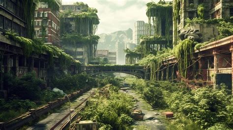 Premium Photo Post Apocalyptic City Overgrown With Plants Generative Ai