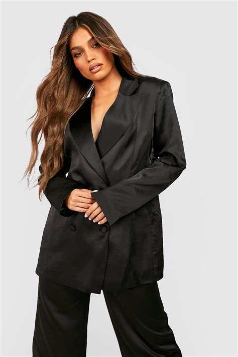 Premium Satin Double Breasted Blazer Boohoo Uk