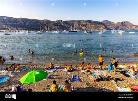 Saint Jean Cap Ferrat France August 3 2022 People Sunbathing On