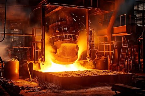 Premium Ai Image Generative Ai Blast Furnace Smelting Liquid Steel In