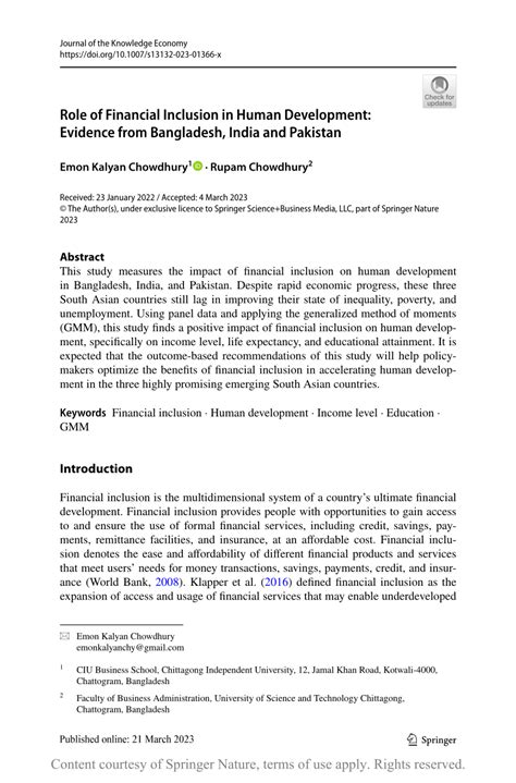 Role Of Financial Inclusion In Human Development Evidence From