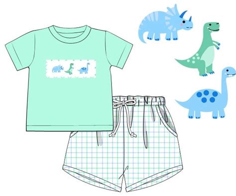 Dinosaur Set Hand Smocked Dinosaurs Shirt And Shorts Set