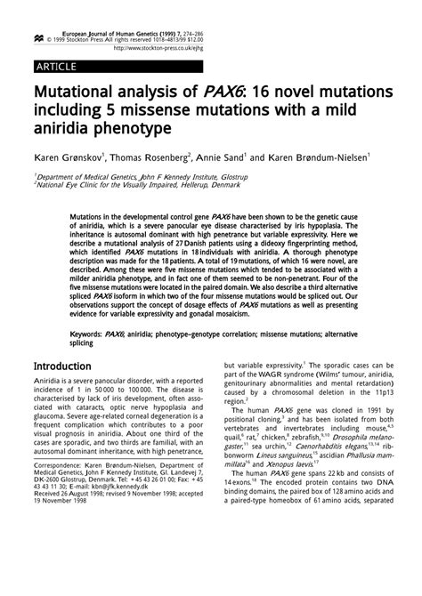 Pdf Mutational Analysis Of Pax6 16 Novel Mutations Including 5