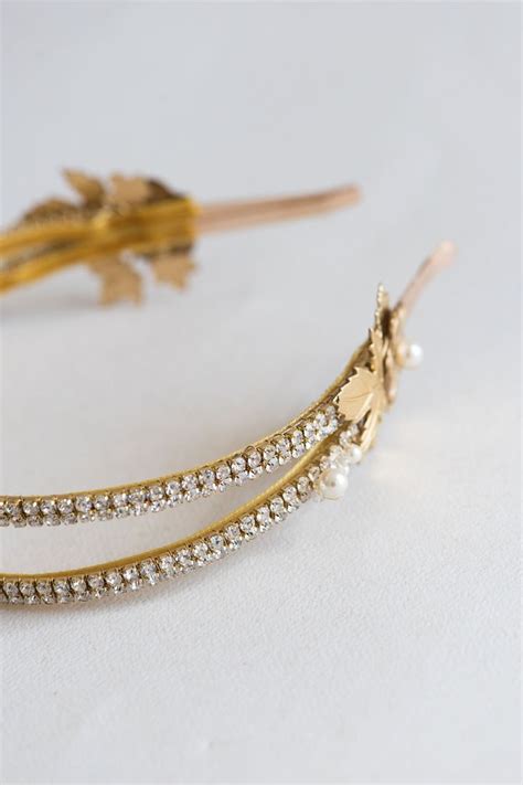 Bridal Double Headband 1920s Headband Gold Crystal Headpiece Edith