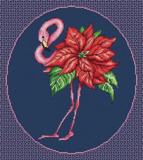 Pink Flamingo Counted Cross Stitch Pattern Pdf Poinsettia Etsy