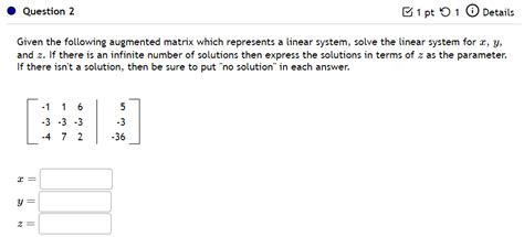 Solved Given The Following Augmented Matrix Which Represents