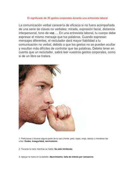 El Significado De 35 Gestos Corporales Durante Una Entrevista Laboral Pdf Expresión Facial