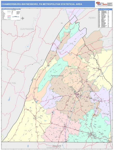 Chambersburg Waynesboro Pa Metro Area Wall Map Color Cast Style By Marketmaps