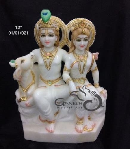 Eco Friendly White Marble Radha Krishna With Cow Statue At Best Price