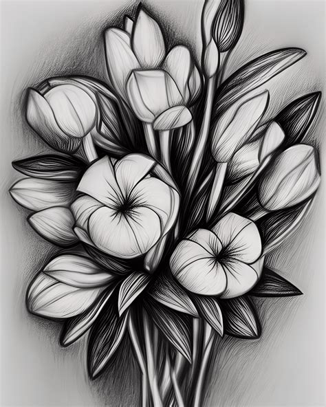 Beautiful Flowers Pencil Drawing Creative Fabrica