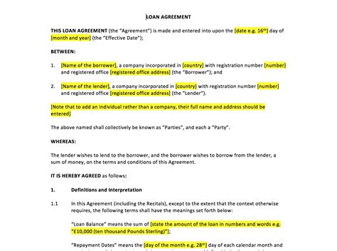 Loan Agreement Template UK Template Agreements And Sample Contracts