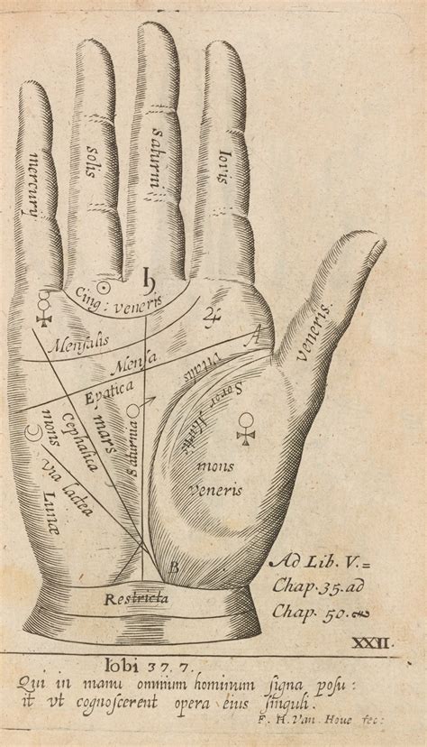 Plate XXII: Palmistry chart of right hand by William Salmon - Artvee