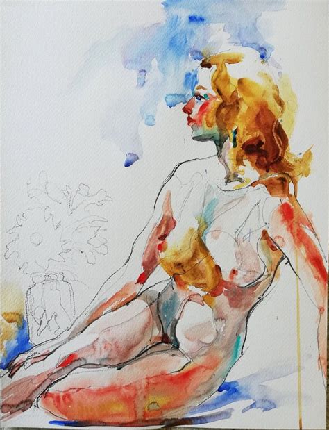 Nude With Sunflower 2020 Watercolour By Jelena Djokic Line Art