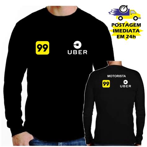 Camiseta Preta Manga Longa Motorista Uber X Escorrega O Pre O