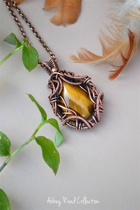 Tigers Eye Wire Wrapped Pendant Unique Copper Wire Pendant Etsy