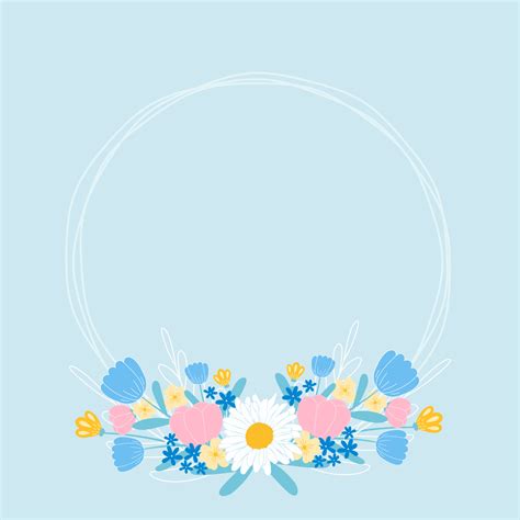 Floral Circle Frame For Wedding Invitation Or Postcards Template With