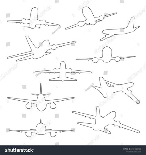 Vector Collection Set Commercial Airplane Outlines Stock Vector ...