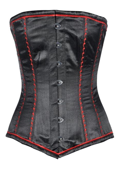 Ct 835 Black Satin Longline Steel Boned Overbust Corset Corset