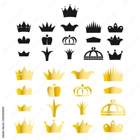 Gold crown clip art vector set. King or queen crowns gradient and black ...