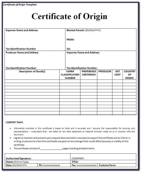 Fillable Nafta Certificate Of Origin Usa Inside Nafta Certificate