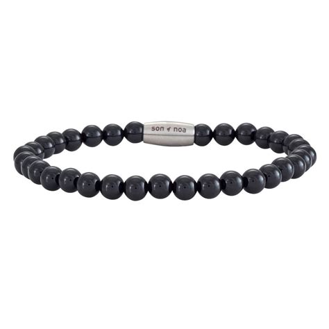 Son Of Noa Mens Shiny Black Onyx Bracelet Stainless Steel Clasp Mens