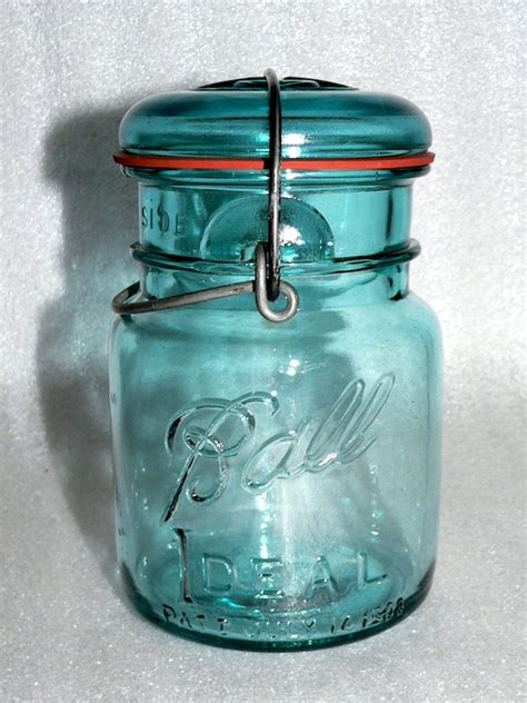 Vintage Blue Ball Ideal Pint Jar Glass Lid 1908 Storage