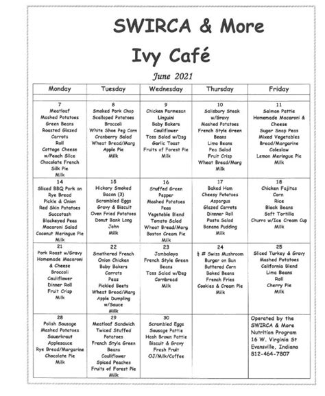 Ivy Café Menu | Evansville, IN | SWIRCA & More