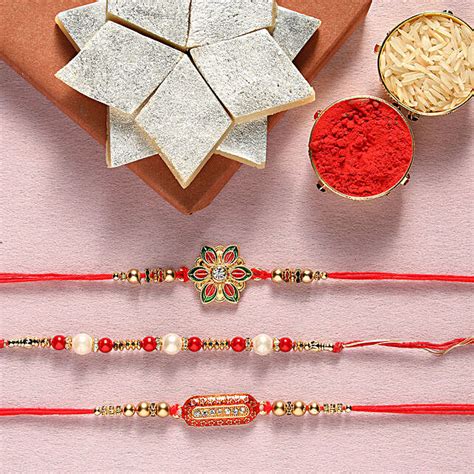 Kaju Katli Traditional Rakhi Set Of 3 Uae Gift Kaju Katli