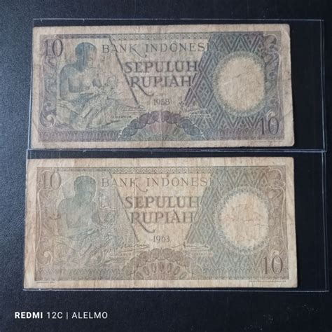 Jual Paket 2 Lembar Uang Kertas 10 Rupiah Pekerja Beda Tahun 1958