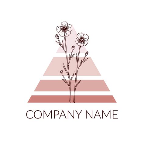 Modern geometric logo template with floral element. Hand drawn vector ...