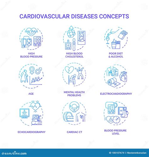 Cardiovascular Diseases Concept Icons Set Stock Vector Illustration