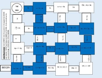 MAZE Simplifying Algebraic Expressions By Refreshing MATHS TPT