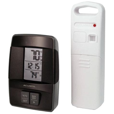 Shop AcuRite Digital Wireless Indoor/Outdoor Black Thermometer with Clock at Lowes.com