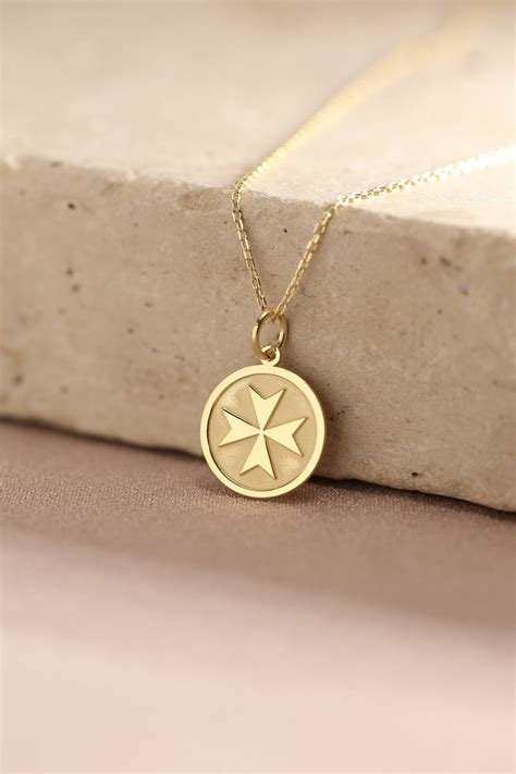 14k Solid Gold Maltese Cross Necklace Personalized Maltese Etsy