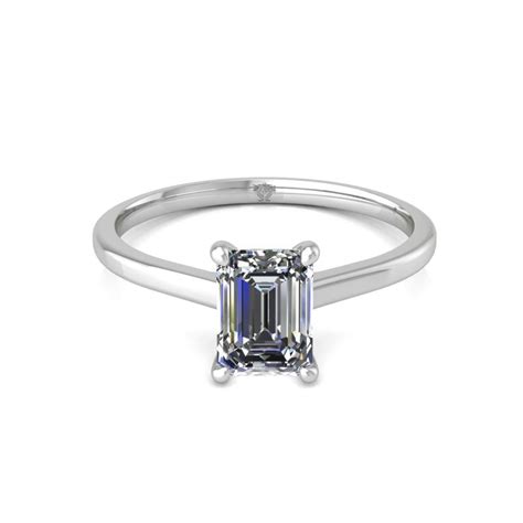 K White Gold Prongs Solitaire Emerald Cut Diamond Engagement Ring