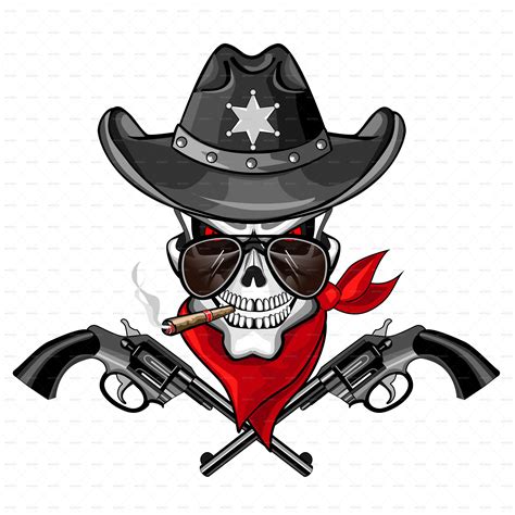 Sheriff Skull With Pistols And A Cigar Preview GraphicRiver Skull