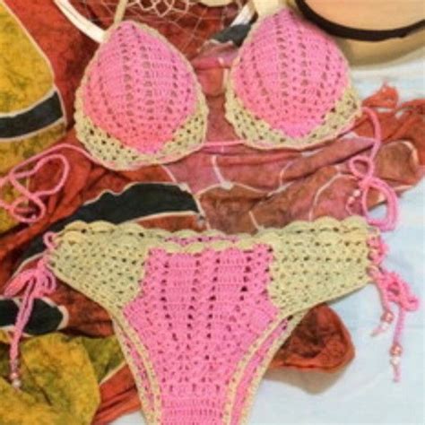 Biquini de crochê sereia bojo concha Crochet Bikini Bikinis